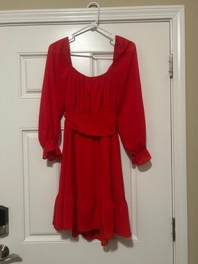 Red Women's Long-Sleeve Ruffled Dress
